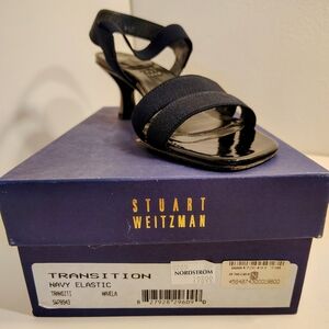 Stuart Weitzman Black and Navy Heeled Sandals